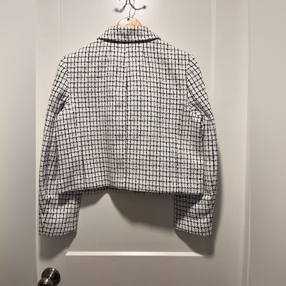 J Crew Women's Tweed Blazer Collared Office Lady Jacket Checked White Size 6 - Picture 8 of 9